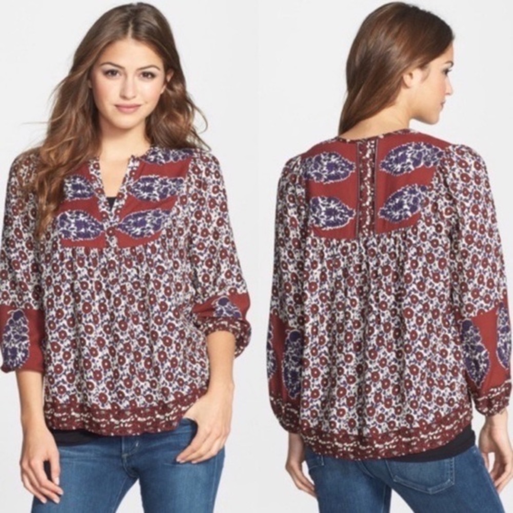 ⚡️LAST CHANCE⚡️Lucky Brand Boho Floral Annabelle Peasant Blouse Size Small - Picture 2 of 6